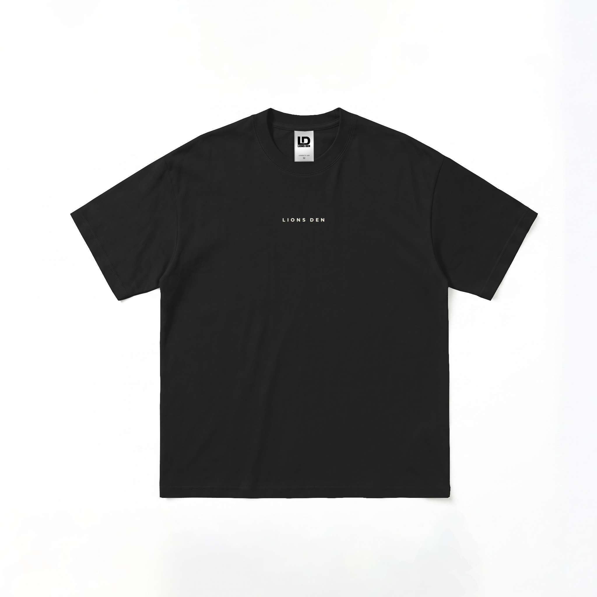 Front of the black LIONS DEN Original Tee
